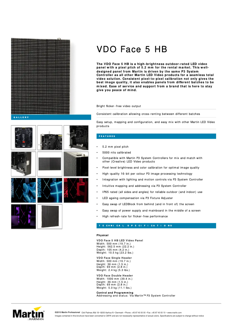 Page n°1 - Fiche technique Martin VDO Face 5 HB