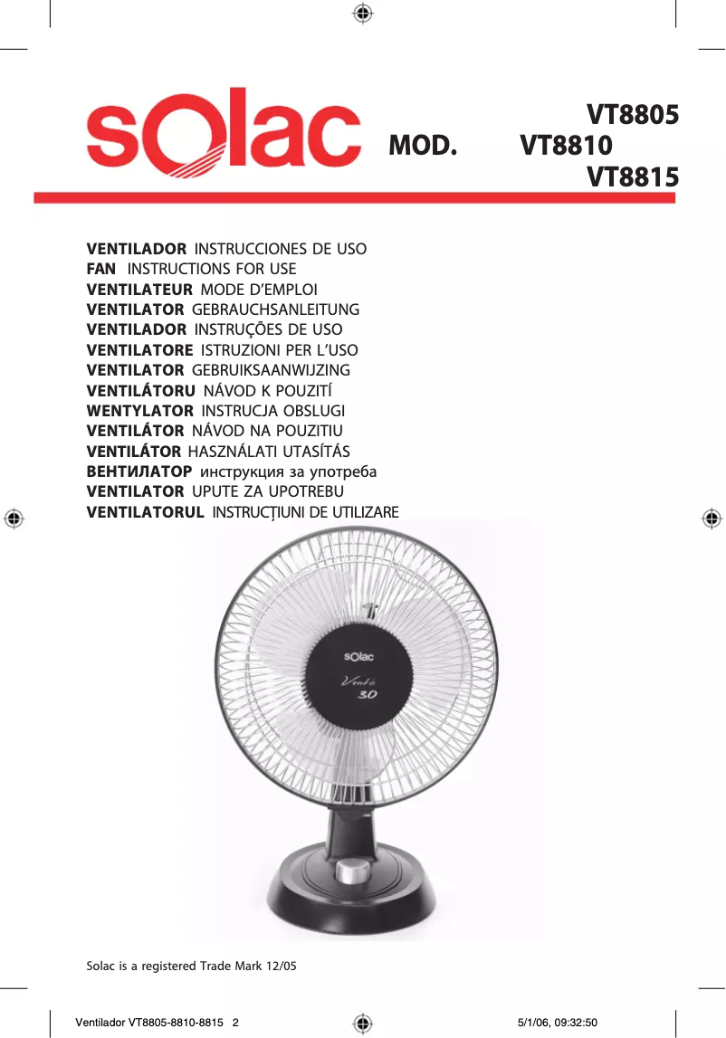 Page 1 de la notice Manuel utilisateur Solac VT8815