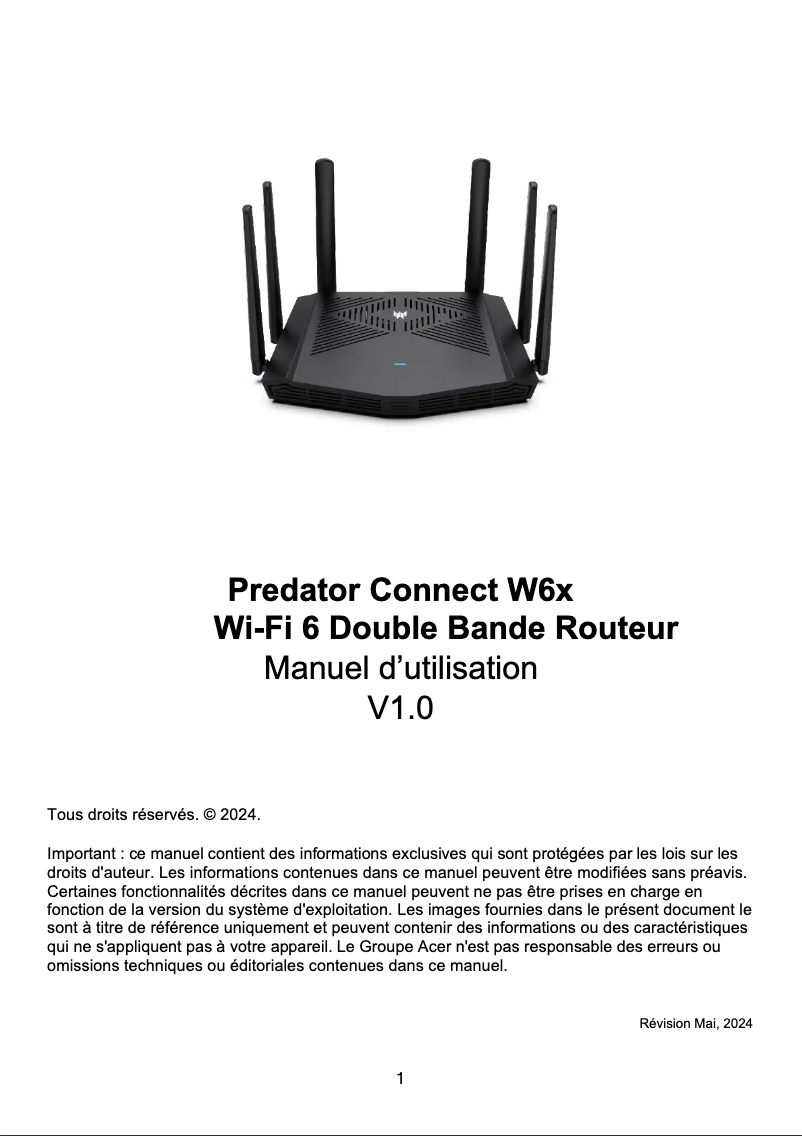 Page 1 de la notice Manuel utilisateur Acer Predator Connect W6x