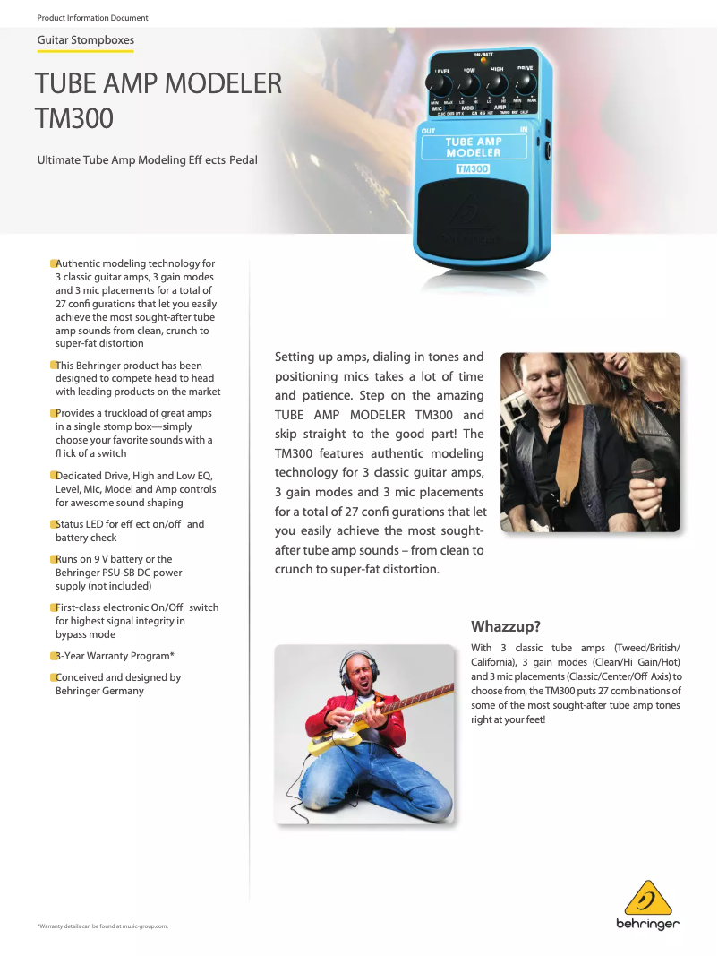 Page 1 de la notice Fiche technique Behringer TM300