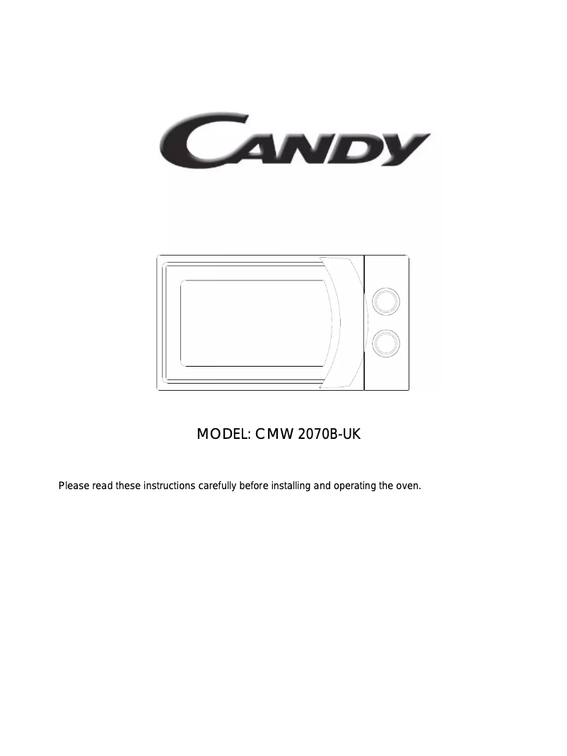 Page 1 of the manual User Manual Candy CMW2070B