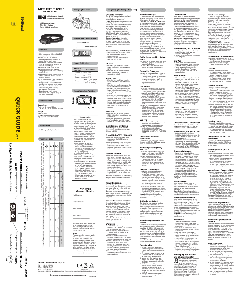 Page n°1 - Manuel utilisateur Nitecore NU40