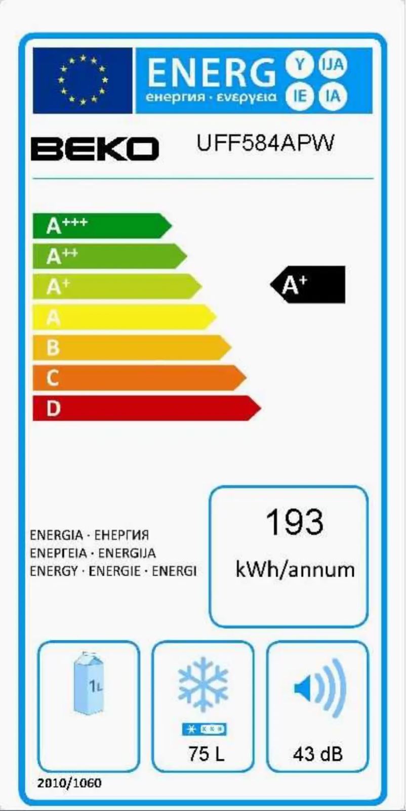 Page n°1 - Label énergétique Beko UFF584AP