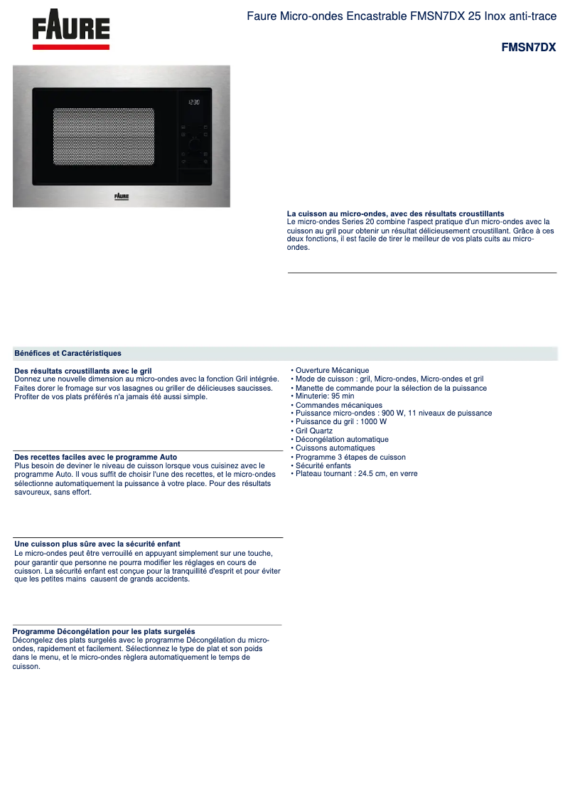 Page n°1 - Fiche technique Faure FMSN7DX