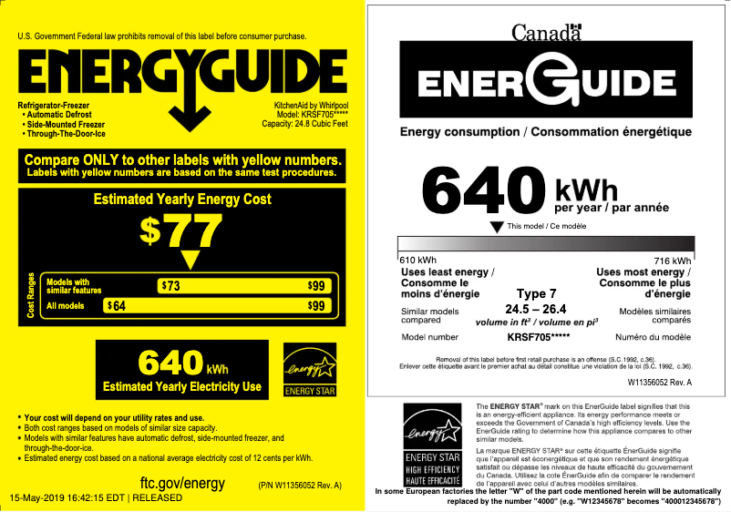Página 1 del manual Etiqueta energética KitchenAid KRSF705HBS