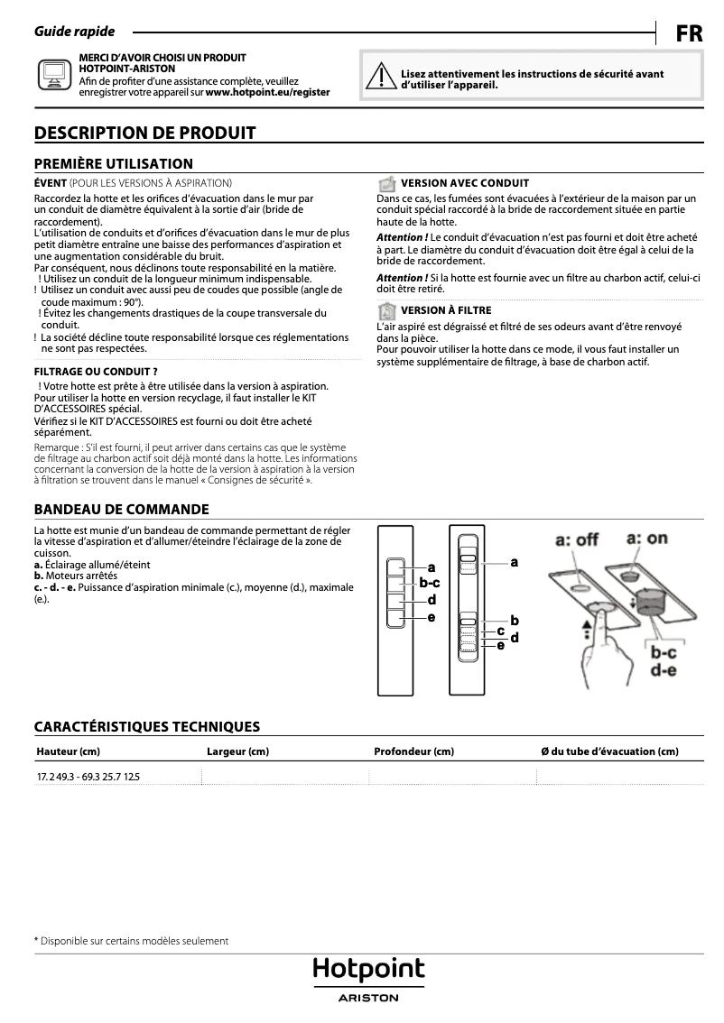 Page 1 de la notice Manuel utilisateur Hotpoint Ariston HCT 64 F L SS