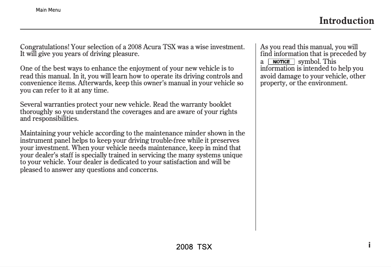 Image de la première page du manuel de l'appareil TSX (2008)