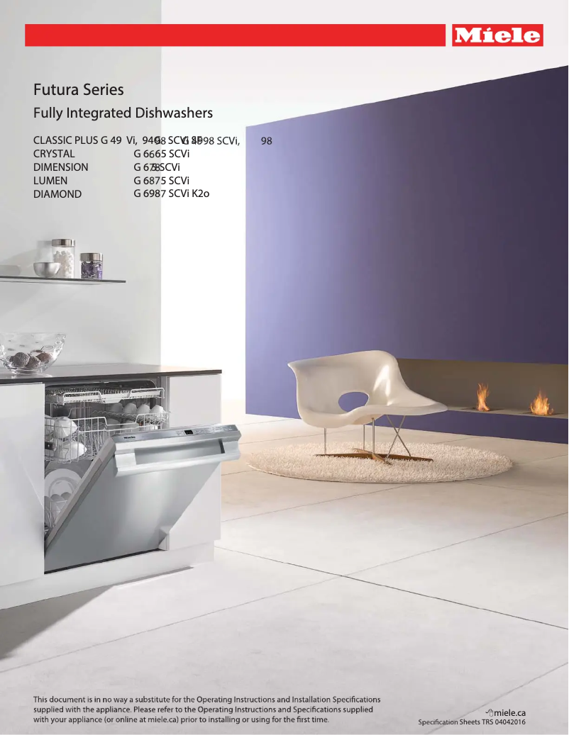 Page 1 de la notice Fiche technique Miele G 4998 SCVI SF