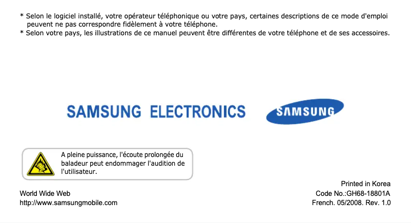 Page n°1 - Manuel utilisateur Samsung SGH-D780