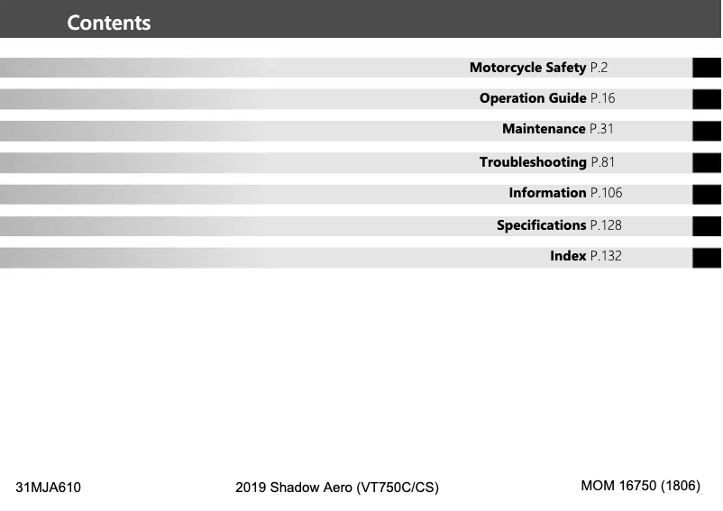 Página 1 del manual Manual de usuario Honda Shadow Aero VT750C (2019)