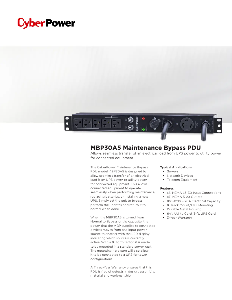 Page n°1 - Fiche technique CyberPower MBP30A5