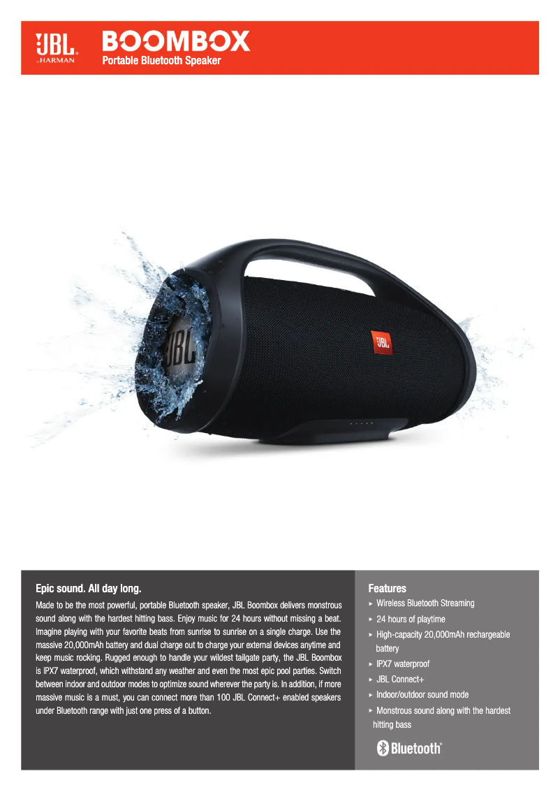 Page 1 de la notice Fiche technique JBL Boombox