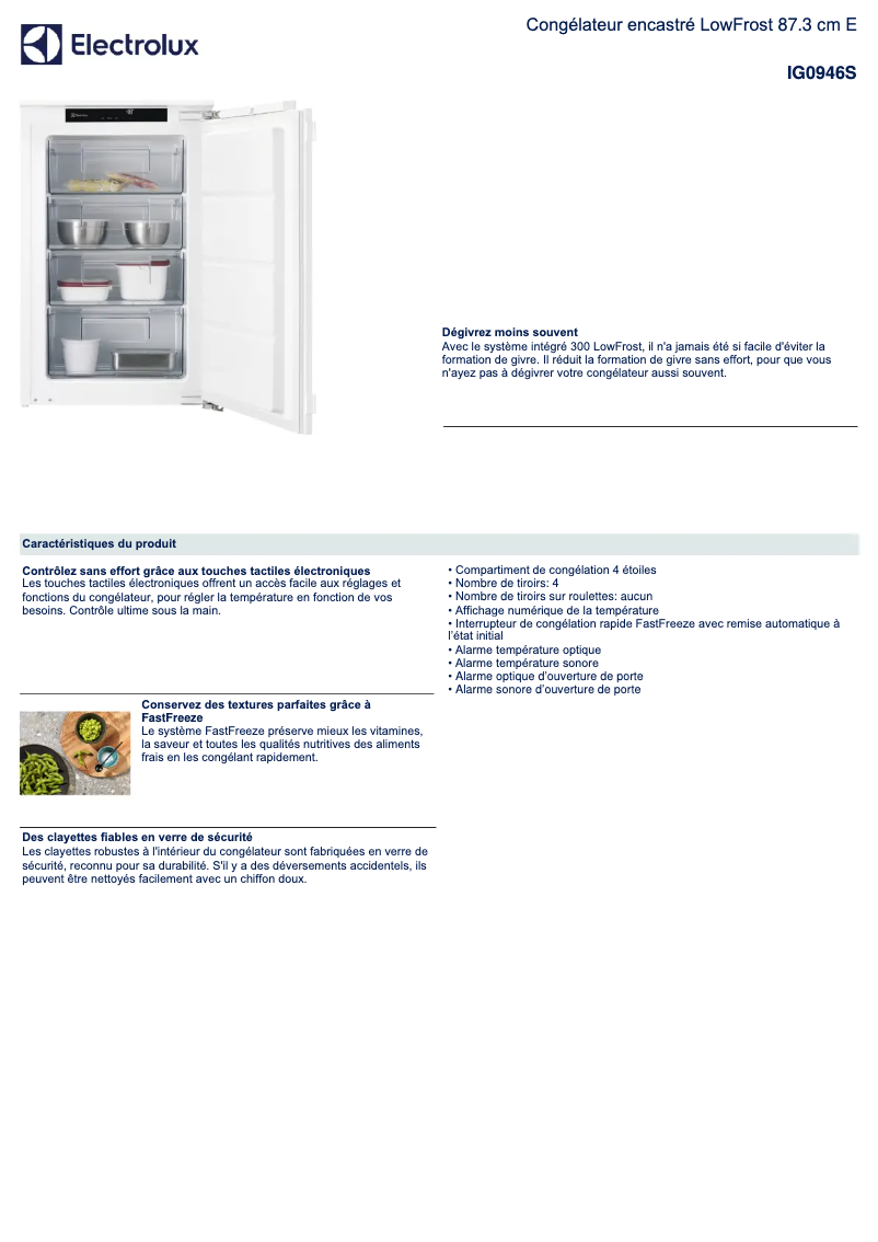 Page 1 de la notice Fiche technique Electrolux IG0946S