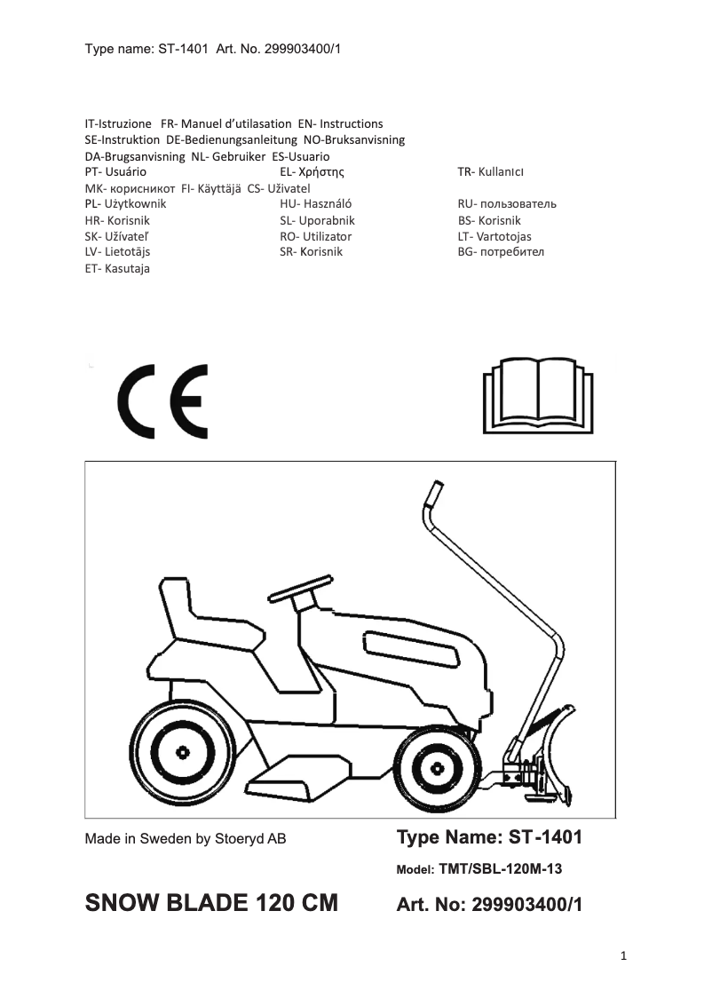 Page 1 de la notice Manuel utilisateur Stiga ST-1401