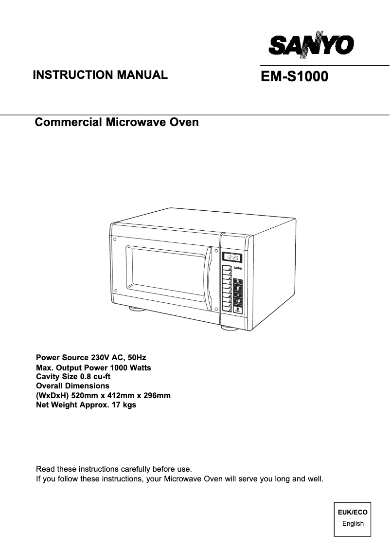 Page 1 of the manual User Manual Sanyo EM-S1000