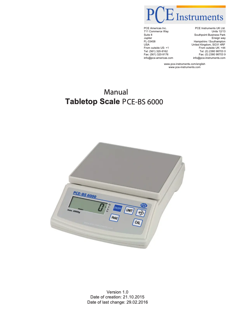 Page n°1 - Manuel utilisateur PCE Instruments PCE-BS 6000