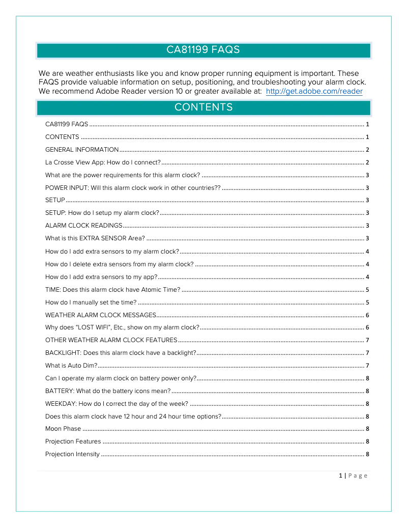 Page n°1 - FAQ La Crosse Technology CA81199