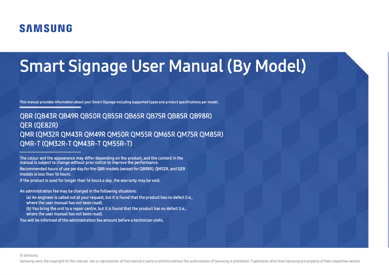 Page 1 de la notice Manuel utilisateur Samsung LH49QBREBGC
