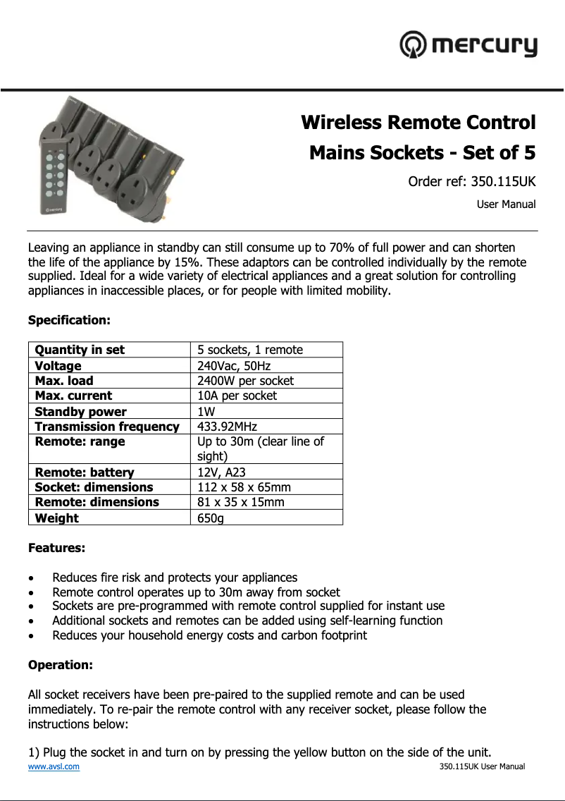 Image de la première page du manuel de l'appareil 350.115UK