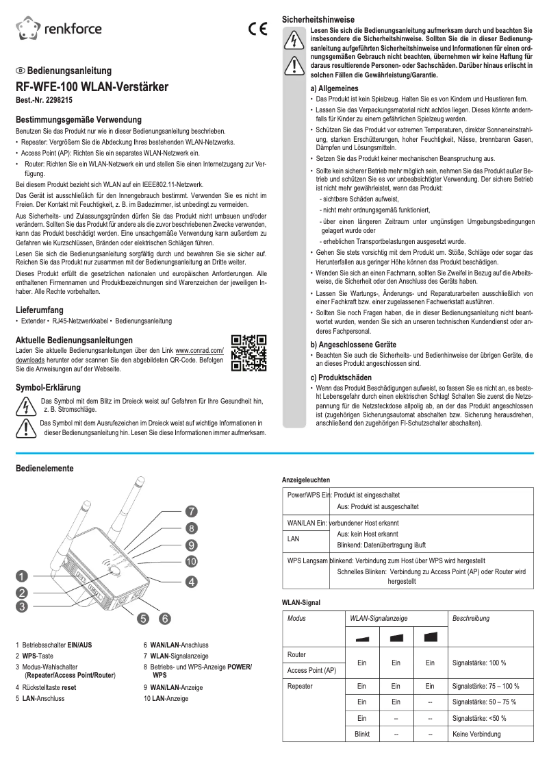 Page 1 de la notice Manuel utilisateur Renkforce RF-WFE-100