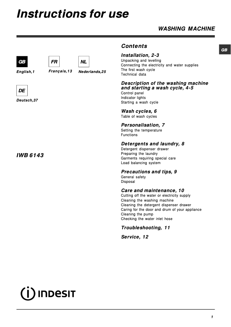 Imagen de la primera página del manual del dispositivo IWB 6143