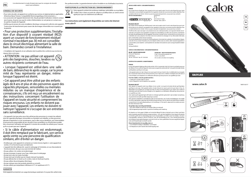 Page 1 de la notice Manuel utilisateur Calor for Elite Easyliss SF1512C0
