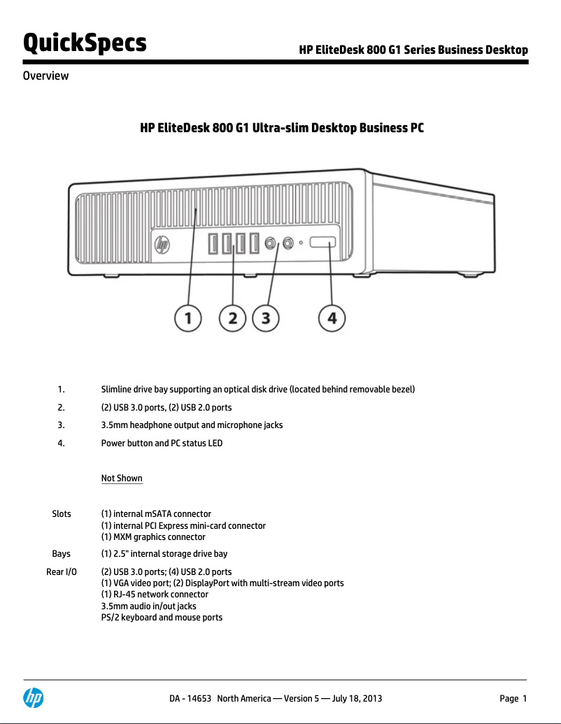 Page n°1 - Manuel utilisateur HP EliteDesk 800 G1 USDT