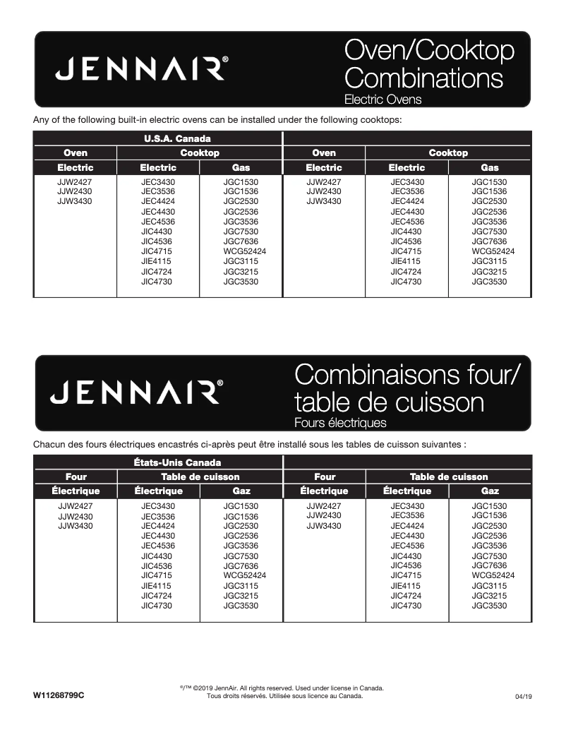Page 1 de la notice Instructions / montage JennAir JEC4430HB