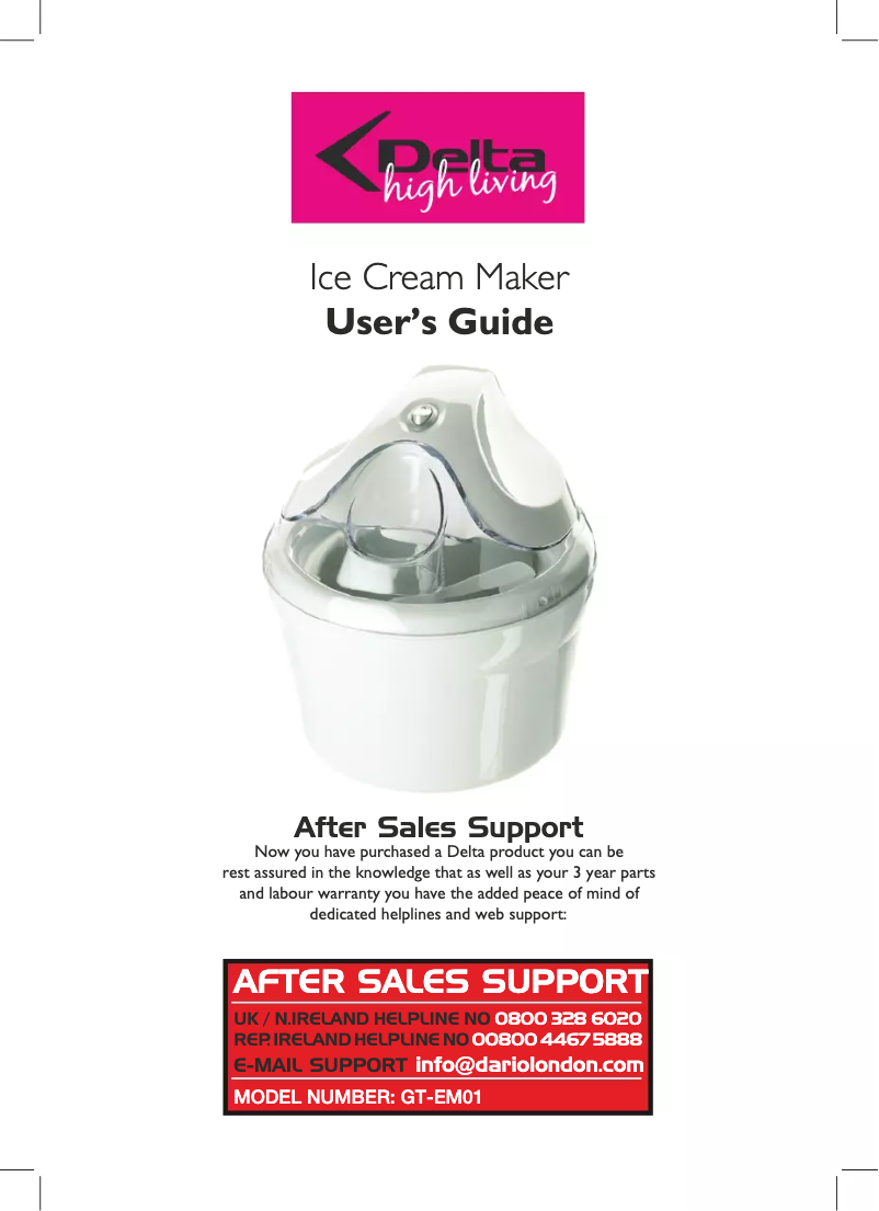 Page 1 de la notice Manuel utilisateur Delta GT-EM01