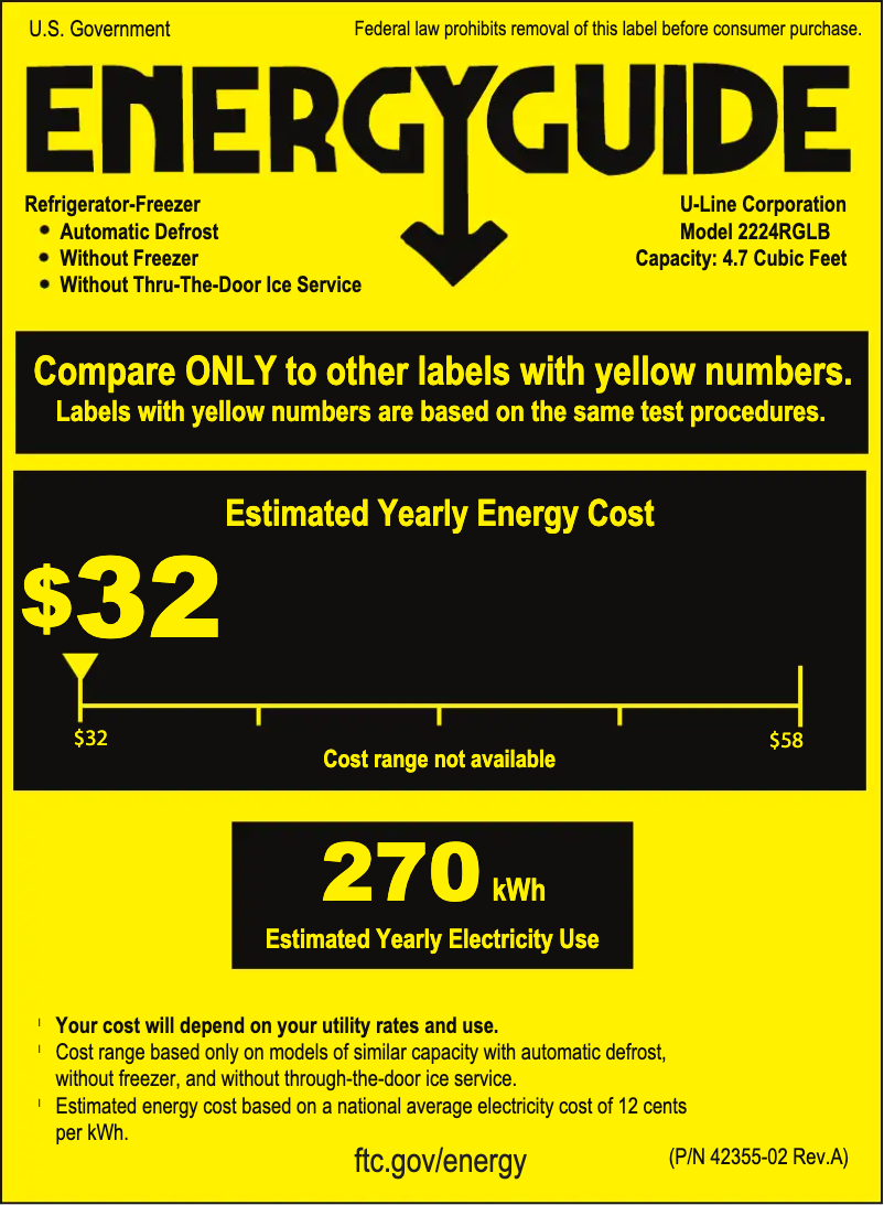Page n°1 - Label énergétique U-Line U-2224RGL15B