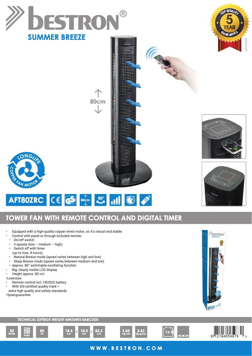 Página 1 del manual Ficha técnica Bestron AFT80ZRC