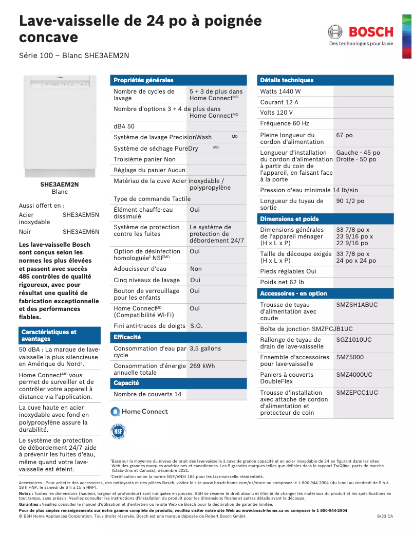 Page n°1 - Fiche technique Bosch SHE3AEM2N