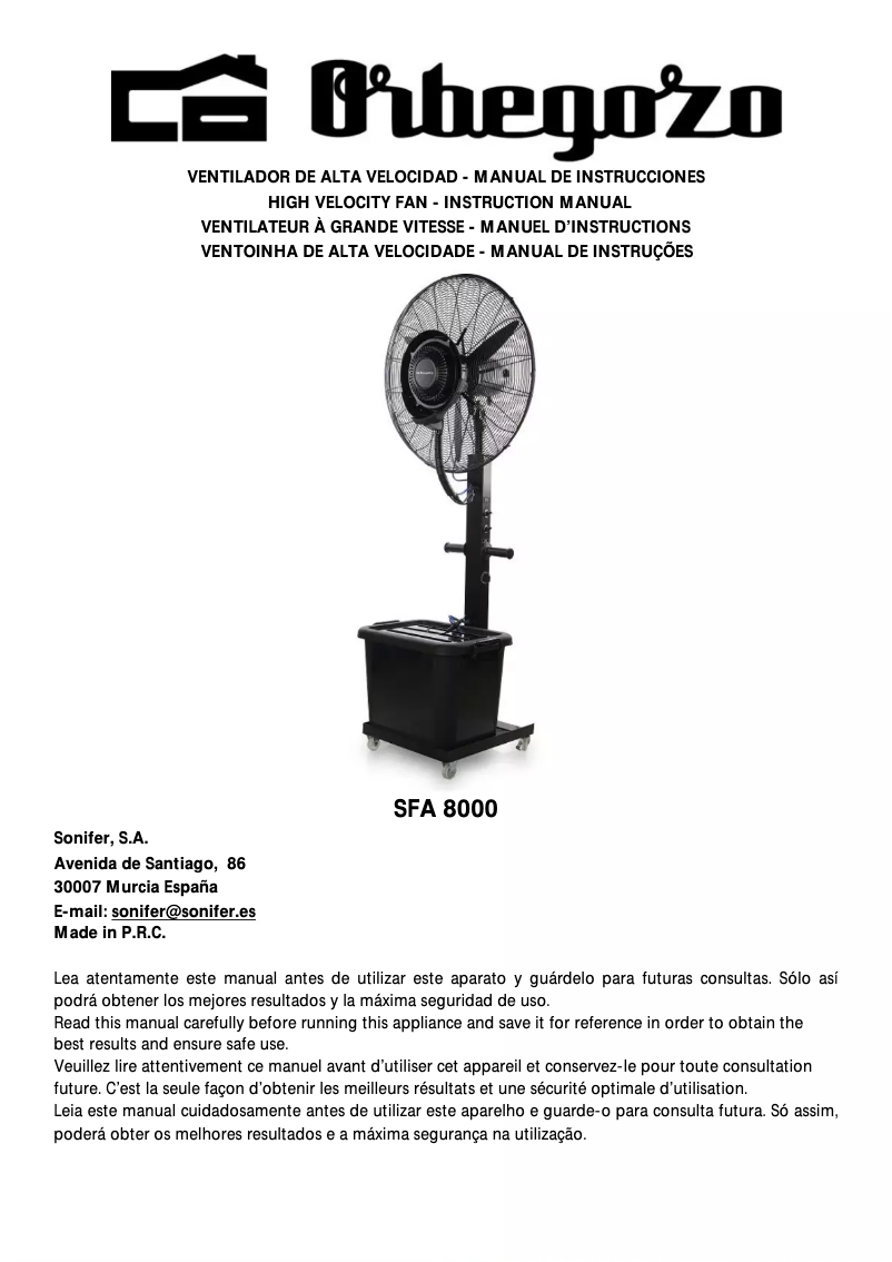 Page n°1 - Manuel utilisateur Orbegozo SFA 8000