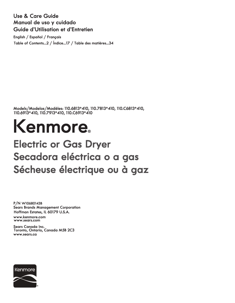 Page 1 de la notice Manuel utilisateur Kenmore 110.68133