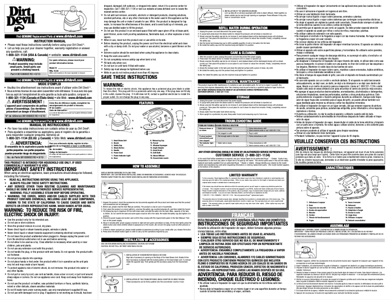 Page 1 de la notice Manuel utilisateur Dirt Devil Easy Steam