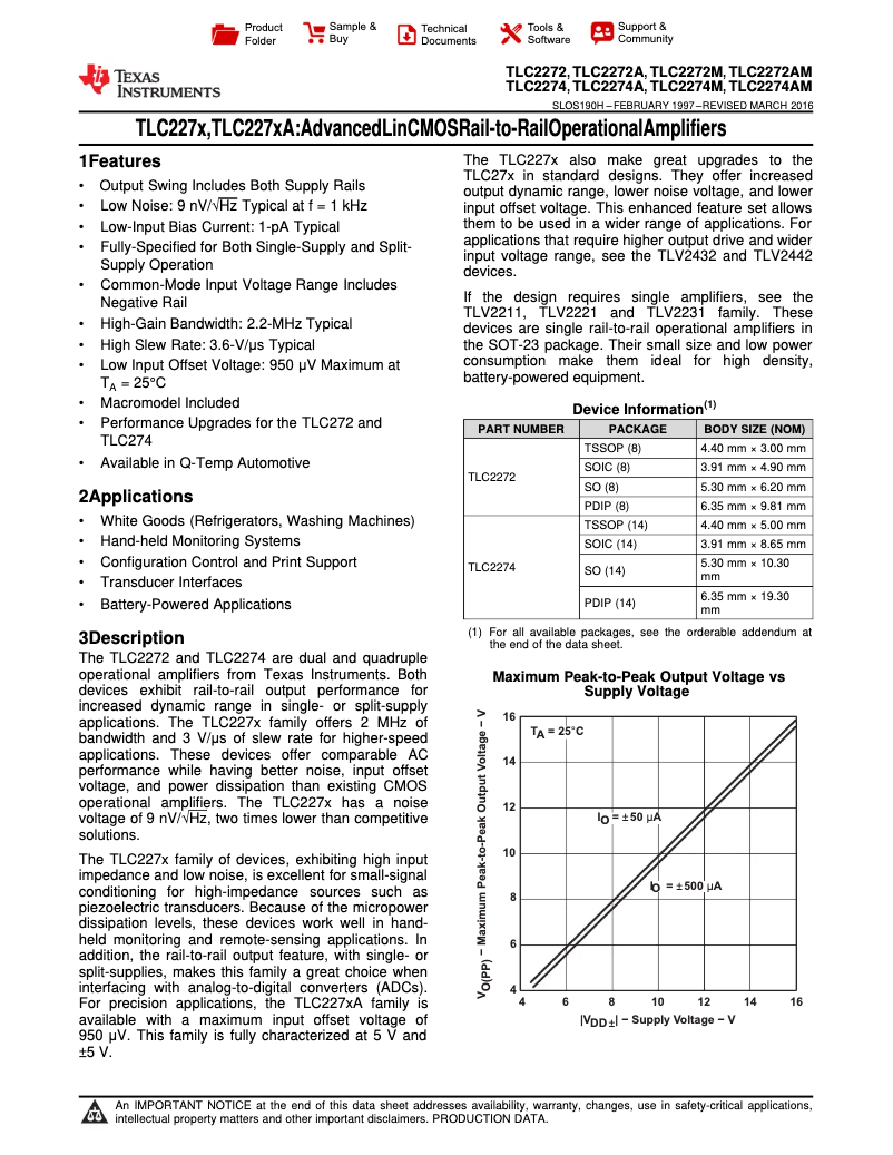 Page 1 de la notice Manuel utilisateur Texas Instruments TLC2272ID