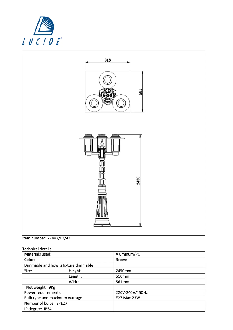 Page 1 de la notice Manuel utilisateur Lucide Goess 27842/03/43