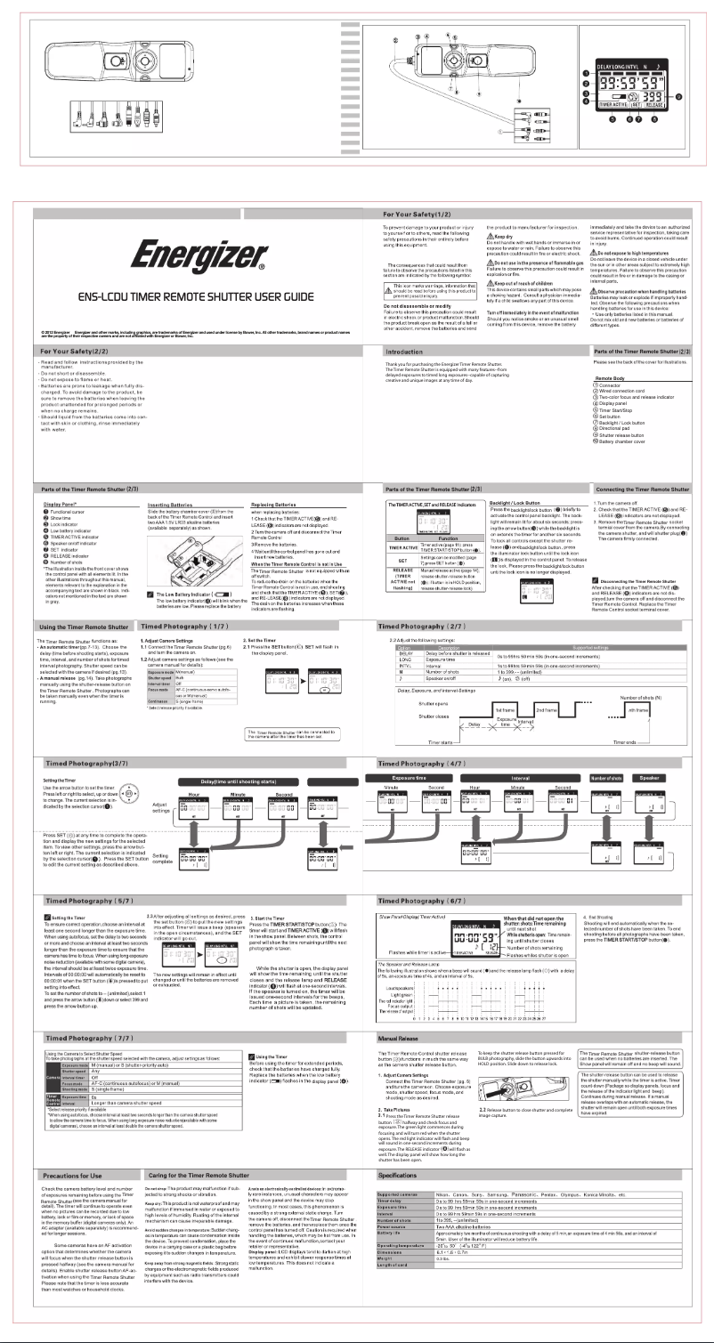 Page 1 de la notice Manuel utilisateur Energizer ENS-LCDU