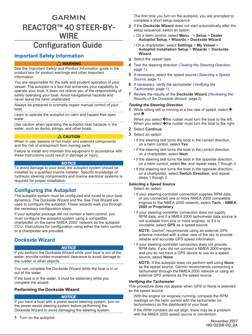 Page n°1 - Manuel utilisateur Garmin Reactor 40 Steer-by-wire