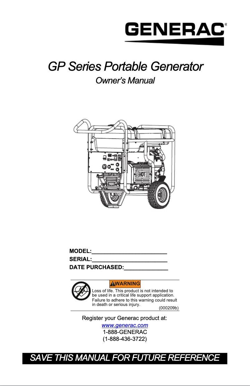 Page n°1 - Manuel utilisateur Generac G0057350