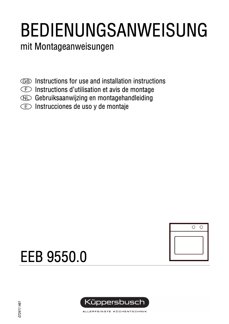 Page 1 de la notice Manuel utilisateur Küppersbusch EEB 9550.0