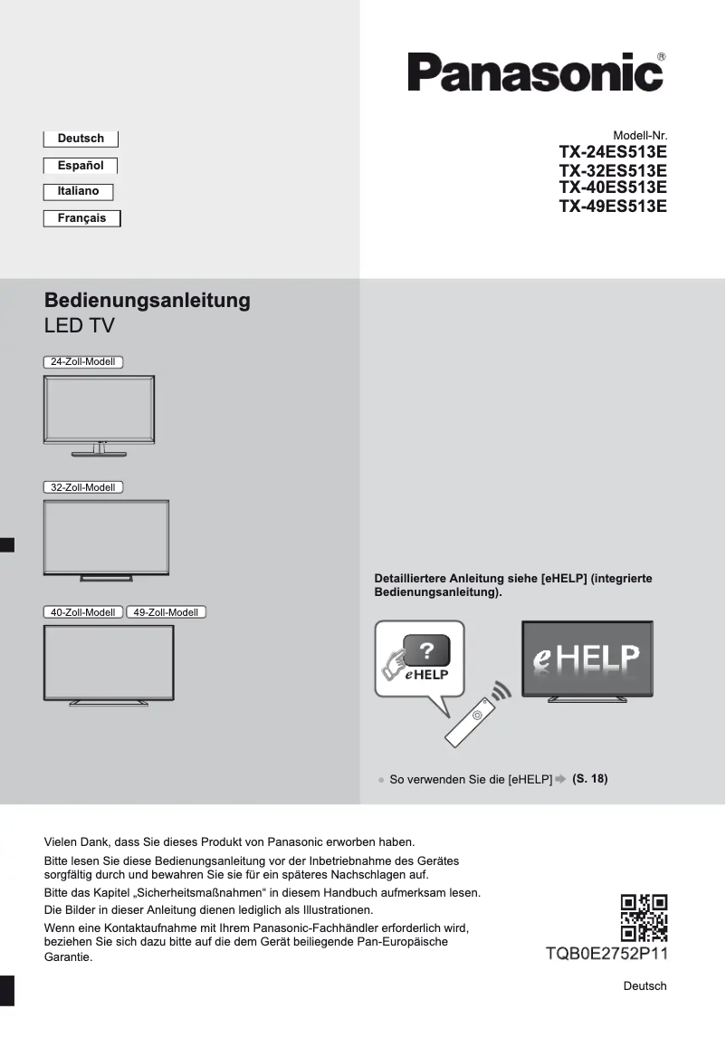 Page 1 de la notice Manuel utilisateur Panasonic TX-40ES513E