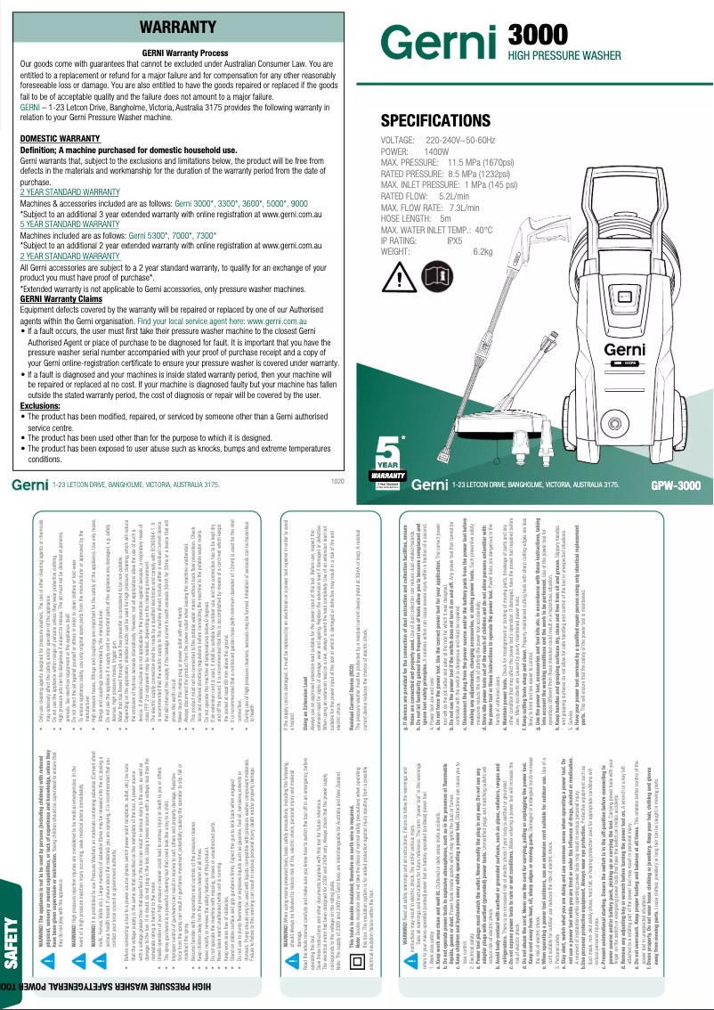 Page n°1 - Manuel utilisateur Gerni 3000