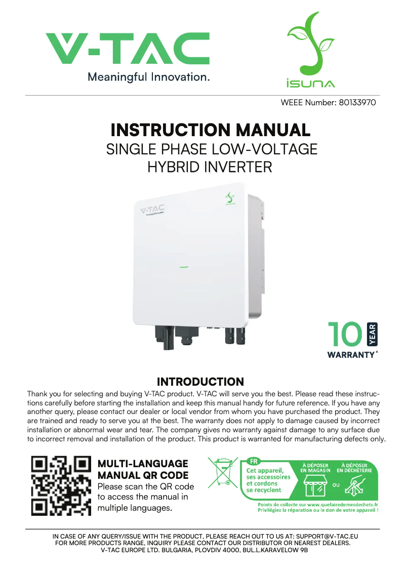 Page 1 de la notice Manuel utilisateur V-TAC VT-Isuna 6000S