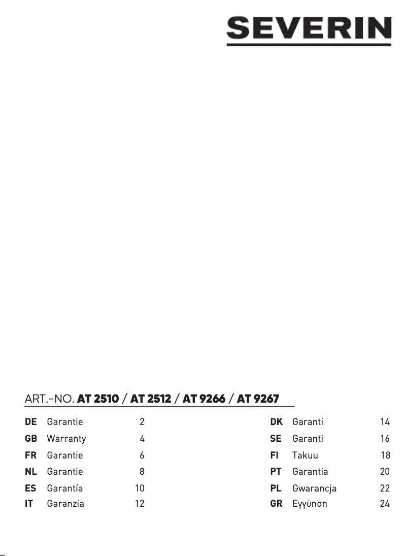 Page 1 of the manual Warranty Information Severin AT 2510