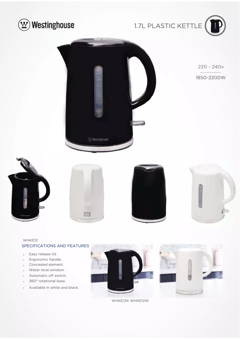 Page 1 de la notice Fiche technique Westinghouse WHKE12W