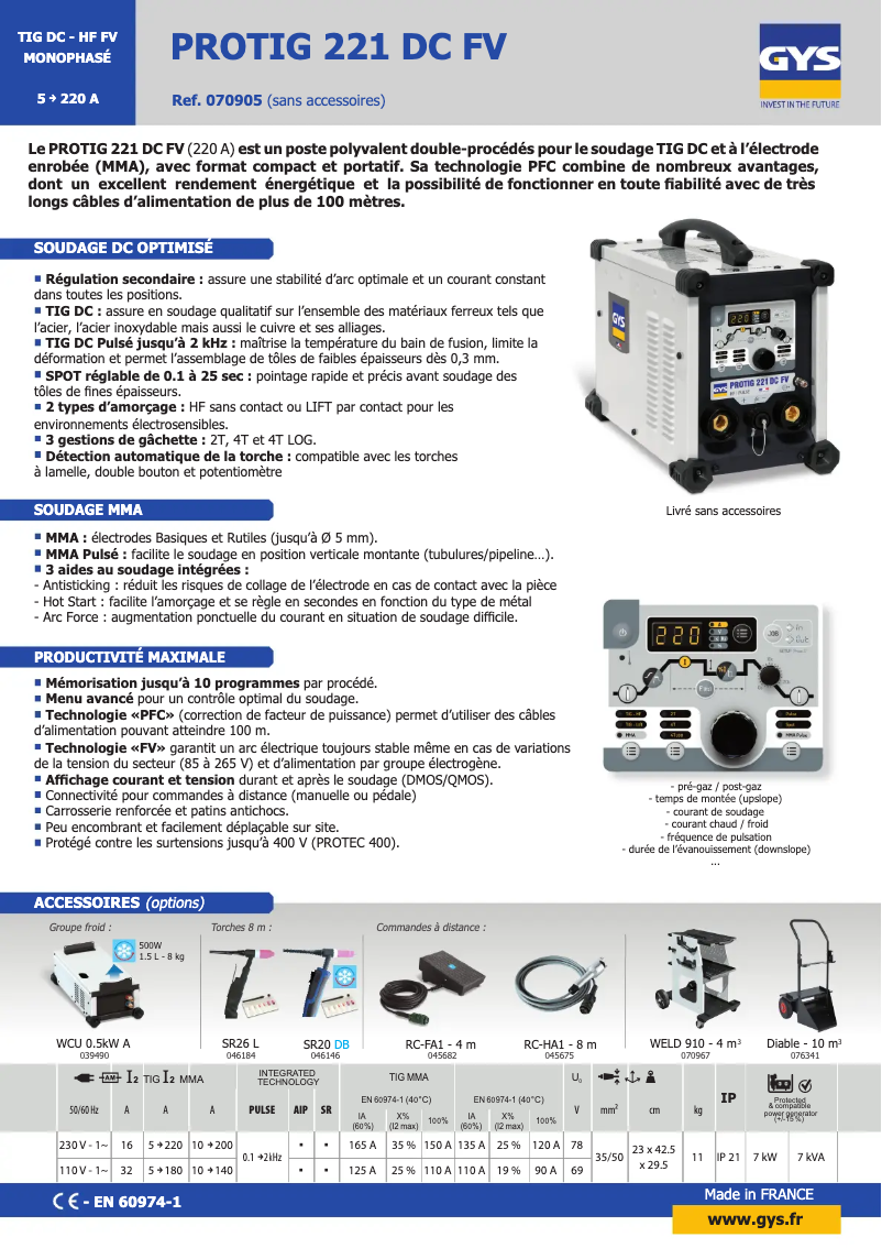 Imagen de la primera página del manual del dispositivo Protig 221 DC FV