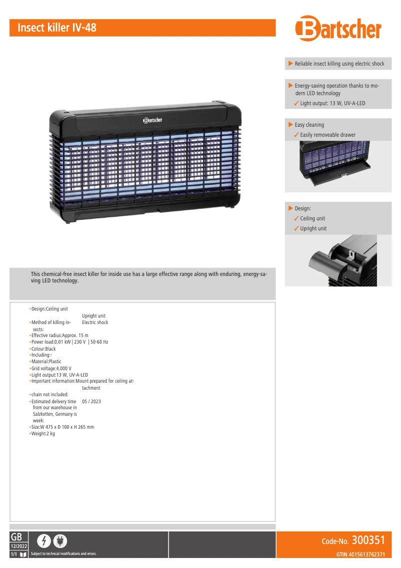 Page n°1 - Fiche technique Bartscher IV-48