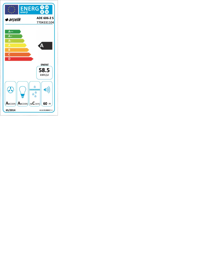 Page n°1 - Label énergétique Arçelik ADE 606-2 S