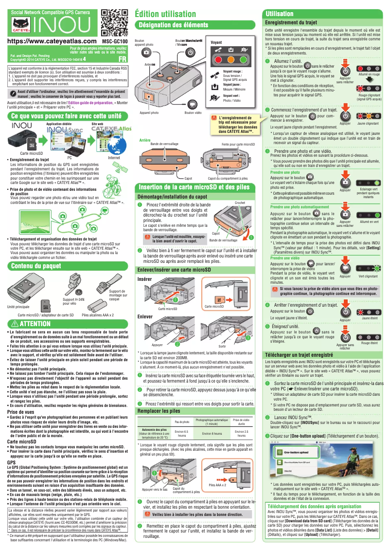 Page 1 de la notice Manuel utilisateur Cateye Inou MSC-GC100